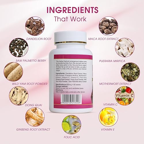 Miniatura 4 de Píldoras para reforzar los glúteos, menciona los suplementos herbales de glúteos, mejora HIPS regordeta reafirmante y seductora, 60 tabletas