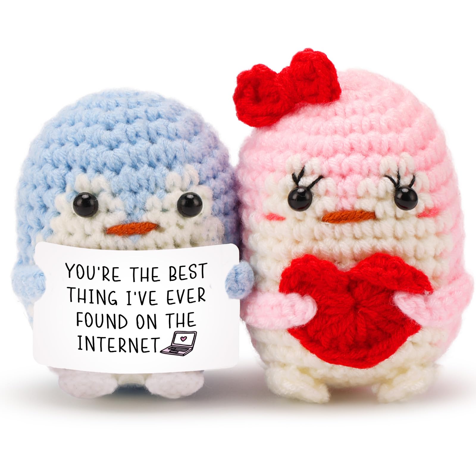PRSTENLY Gifts for Him or Her, Handmade Crochet Penguins with Card