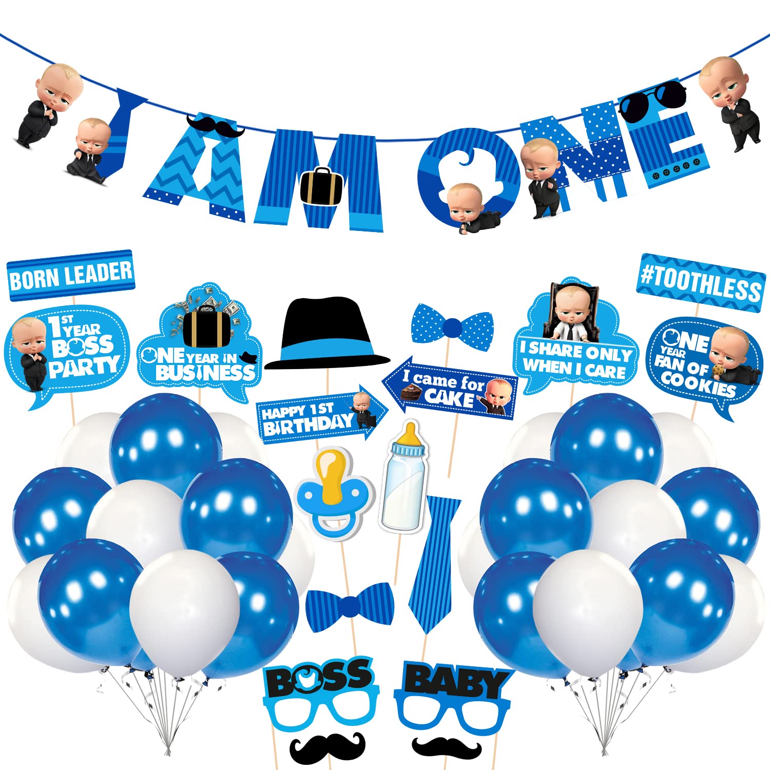 Zyozique Baby Boss 1st Birthday Decorations, Baby Boss Party Supplies Set, Baby Party Supplies, Children Carnival Partyy Supplies Decoration - Paper Banner, Photo Booth and Balloon(Pack of 44)