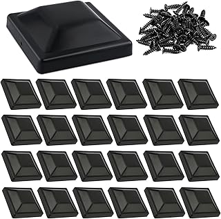 24Pcs Fence Post Caps, 4 x 4 (3.5 x 3.5) Inch Deck Post Plastic Caps with Screws, Waterproof Fence Post Toppers, Protect Wooden Fence Poles Outdoor - Black