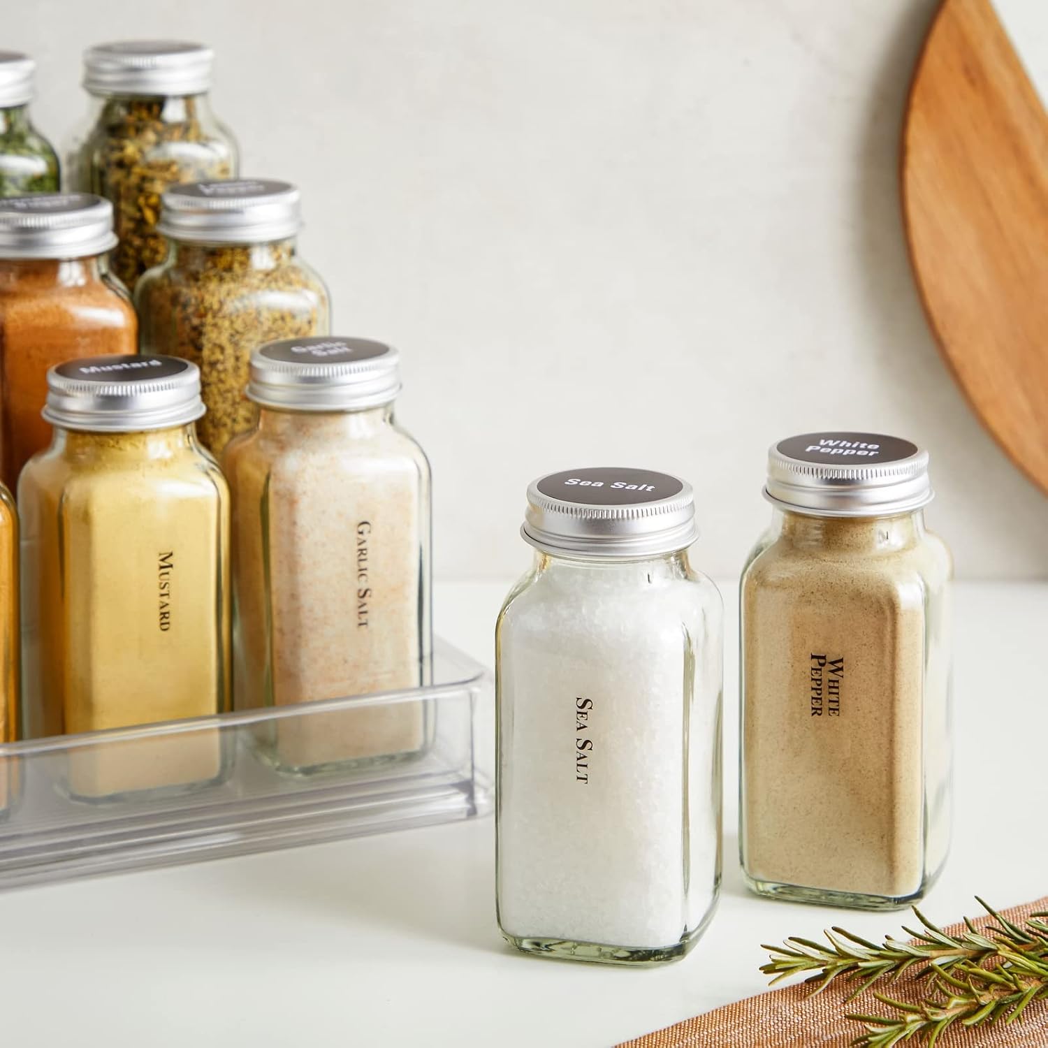 Talented Kitchen 14 Pcs Large 6 oz Glass Spice Jars with Labels, Empty Seasoning Containers with Shaker Lids, Funnel, Magnetic Conversion Chart, 269 Preprinted Stickers in 2 Styles