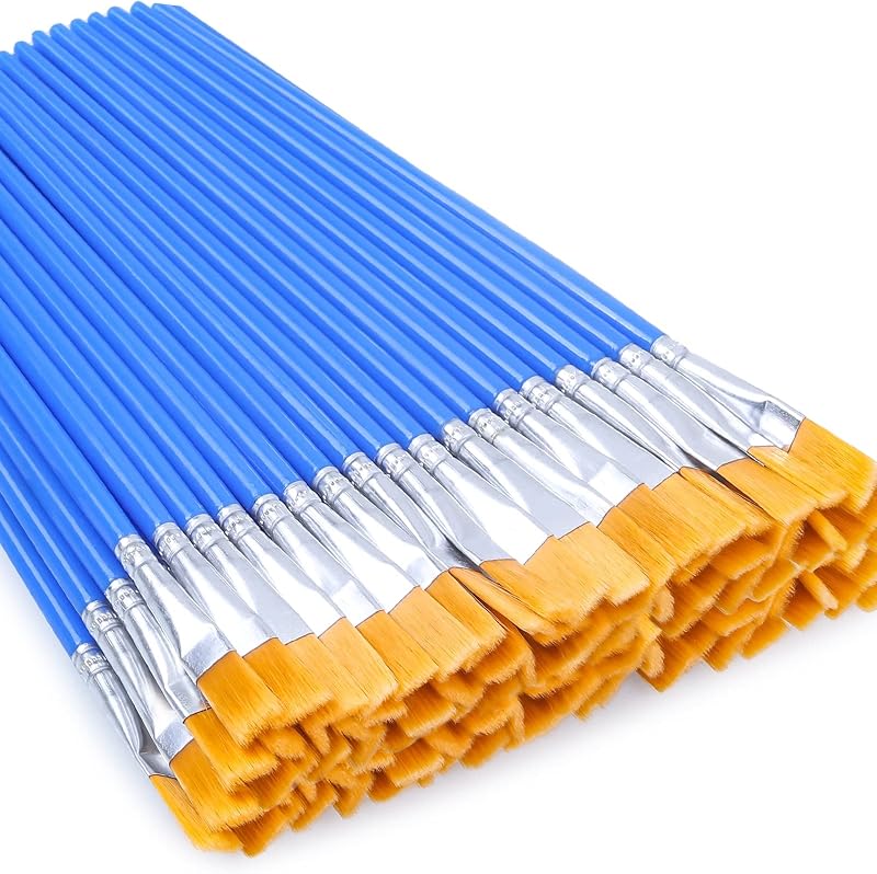 50 Pcs Flat Paint Brushes for Touch Up, Anezus Small Paint Brushes for Classroom Craft Brushes for Acrylic Watercolor Face Painting
