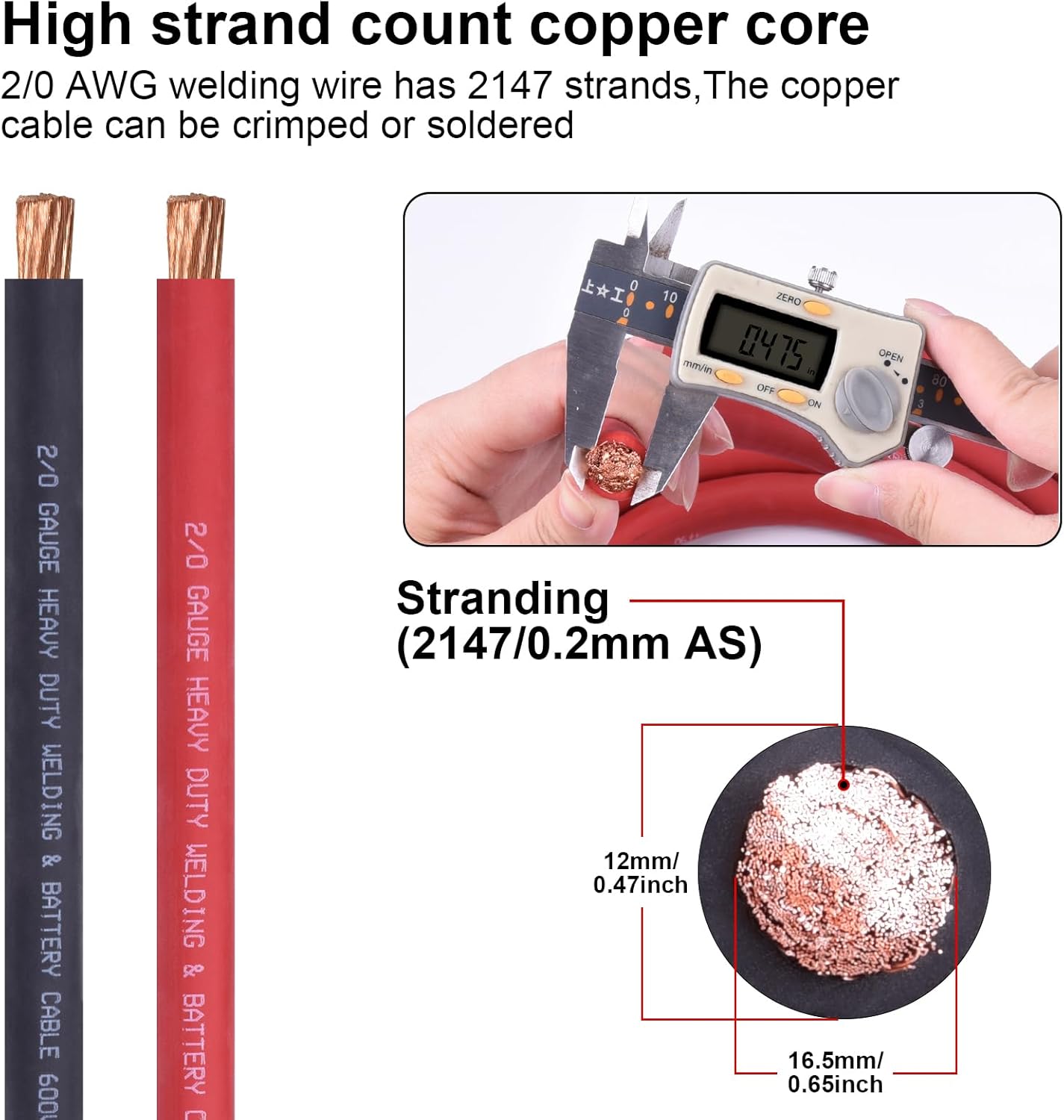 2/0 Gauge Battery Cable,iGreely 30 Ft Black + 30 Ft Red 2/0 AWG Copper Welding Wire for Auto Inverter Solar Rv, 5pcs of 5/16" & 5pcs 3/8" Copper Lug Terminal Connector with Heat Shrink Tubing