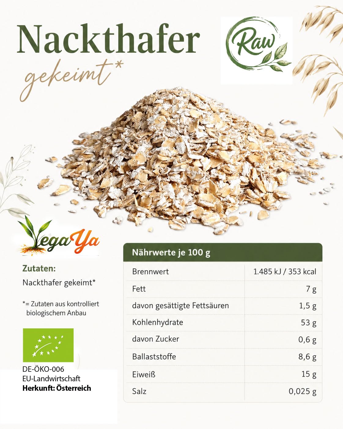 Gekeimte Haferflocken bio 2,5 kg | Rohkost