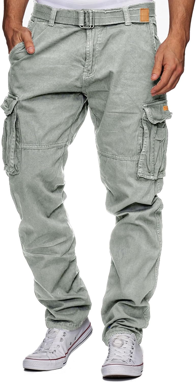 Indicode Herren William Cargohose aus Baumwolle m. 7 Taschen inkl. Gürtel | Outdoorhose