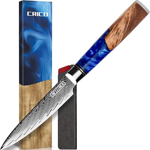 CRICO Cuchillo de pelar de 5 pulgadas, cuchillo utilitario de cocina, cuchillos de pelar frutas, VG10 Damasco Super Steel Forjado 67 capas, mango de
