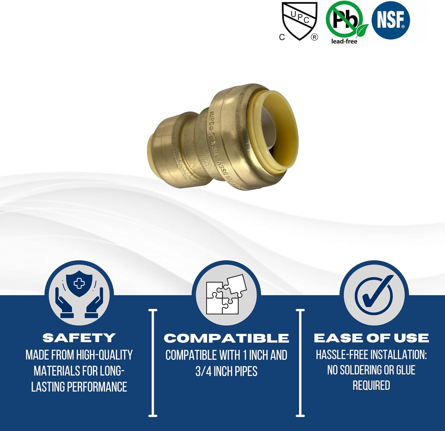 XFITTING Push Fit 1 Inch x 3/4 Inch Push Fit Coupling, Push Fit Reducing Coupling, 27-4-8=1XX, 1 Piece