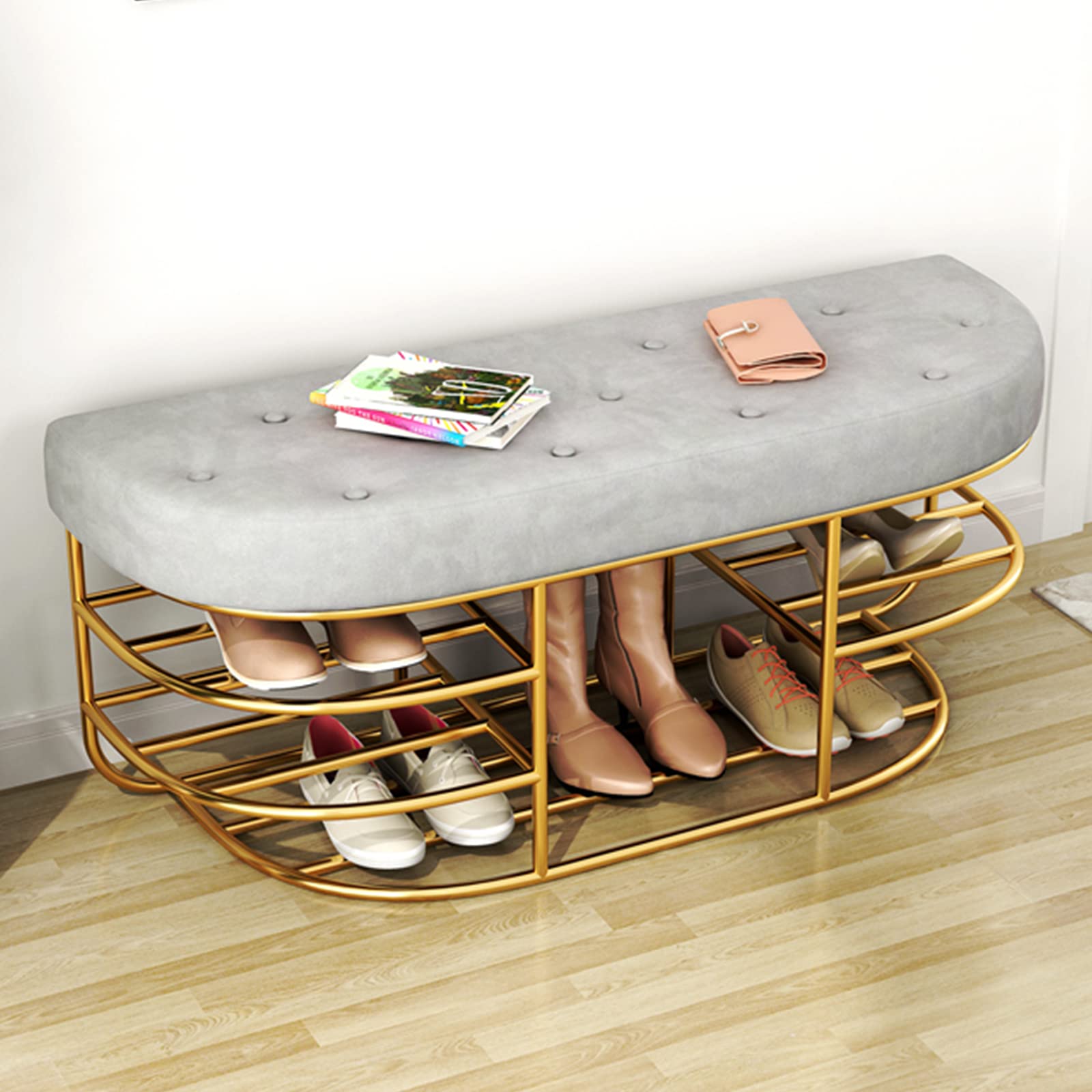 Banc à chaussures velours pour éliminer le désordre dans l'entrée avec une assise de luxe
