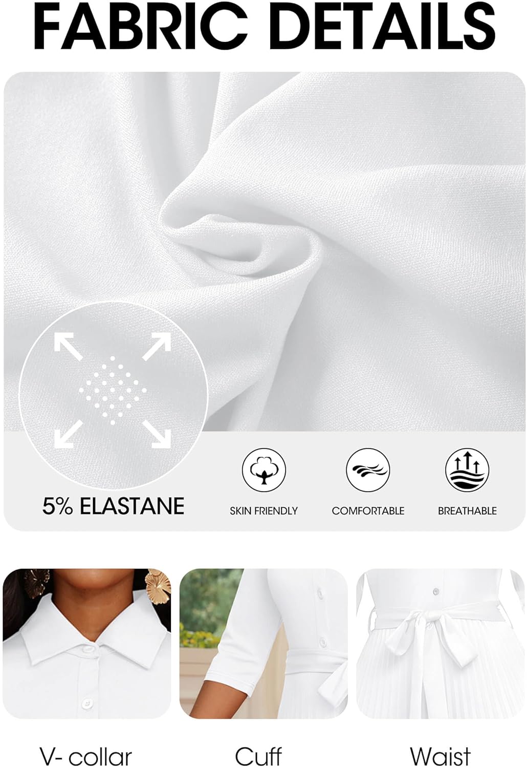 Runwind Maxi Dresses for Women, 3/4 Sleeve Botton Down Pleated Long Dress with Belt Casual Church Dress with Pockets - Image 8