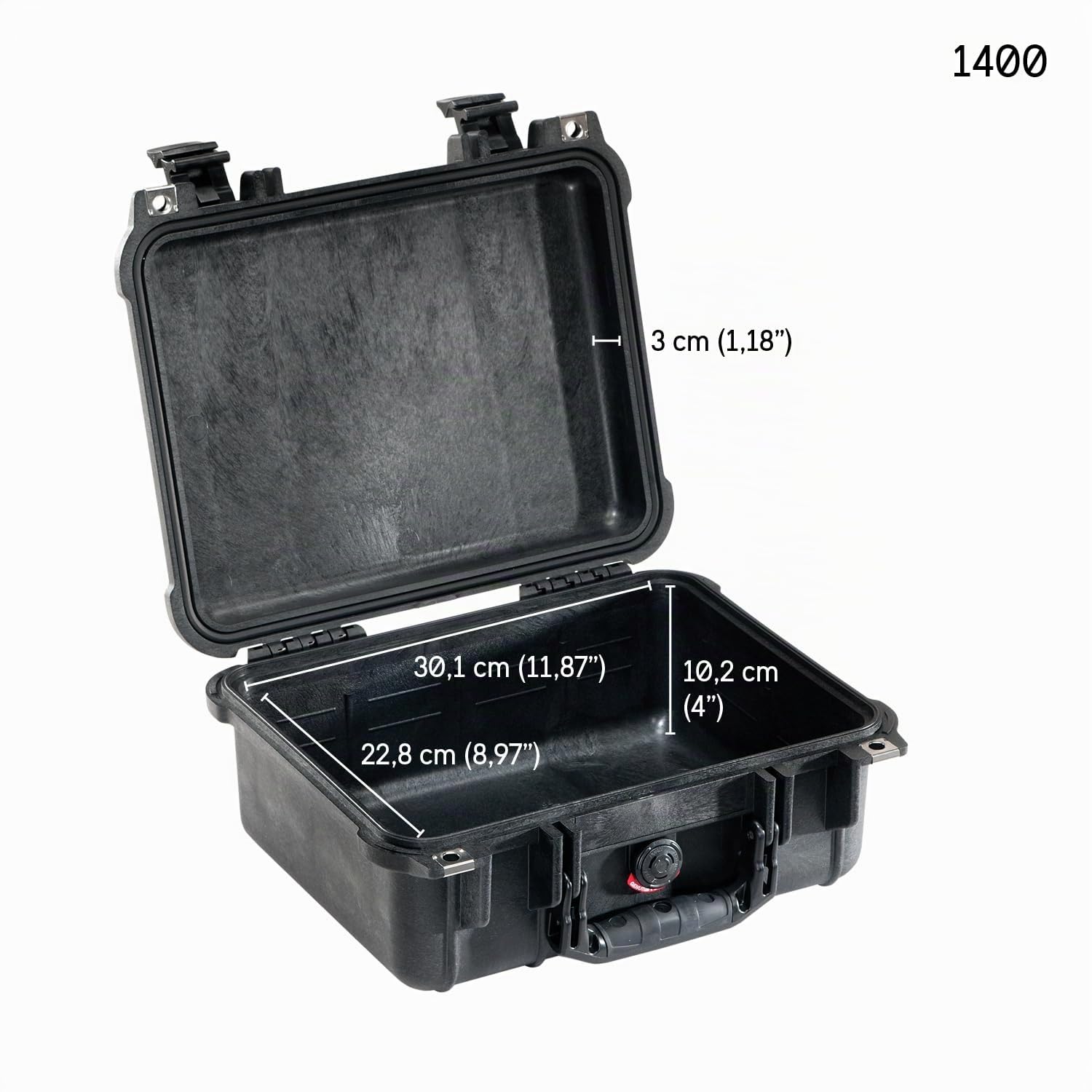 PELI 1400 valise pour caméra, drones et équipements électroniques sensibles, étanche à l'eau et à la poussière IP67, capacité de 9L, fabriquée en Allemagne, avec mousse personnalisable, noire