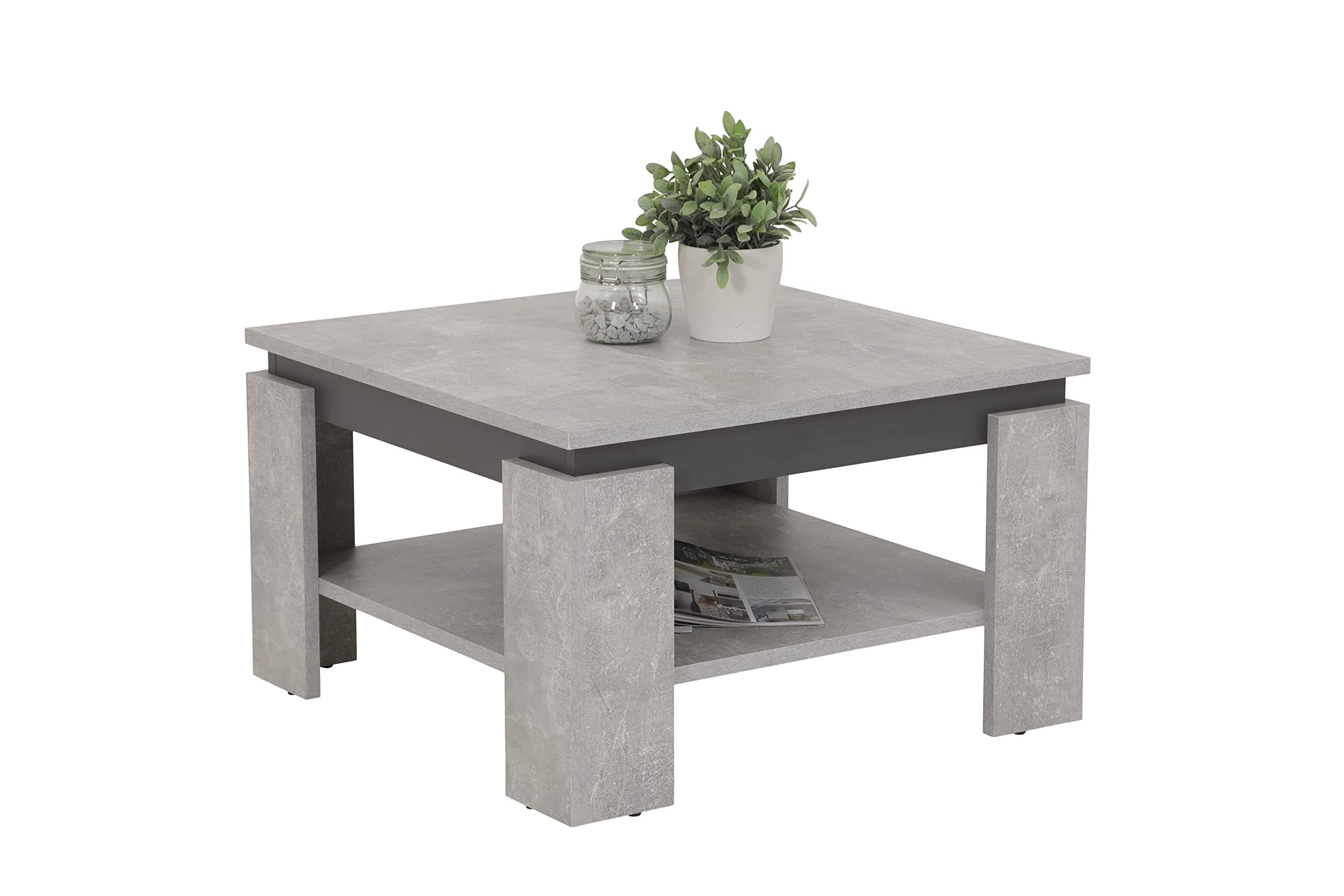 Hela Tische Tim Couchtisch – Quadratischer Beistelltisch in Betonoptik/Anthrazit (68 x 68 x 41 cm)