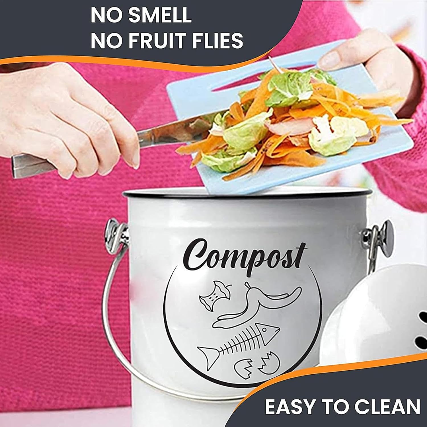 Compost Bin with Lid, 5L Odor Resistant Kitchen Container, Farmhouse-Style Rust-Resistant Indoor Bucket for Food Scraps, Ideal for Composting Fruits, Vegetables, and Leftovers