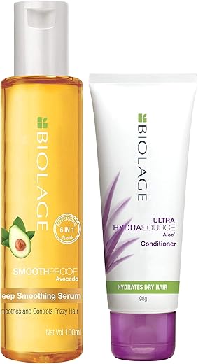 Biolage Smoothproof Deep Smoothing 6-In-1 Professional Hair Serum For Women & Men For Frizzy Hair & Biolage Hydrasource Conditioner | Paraben…