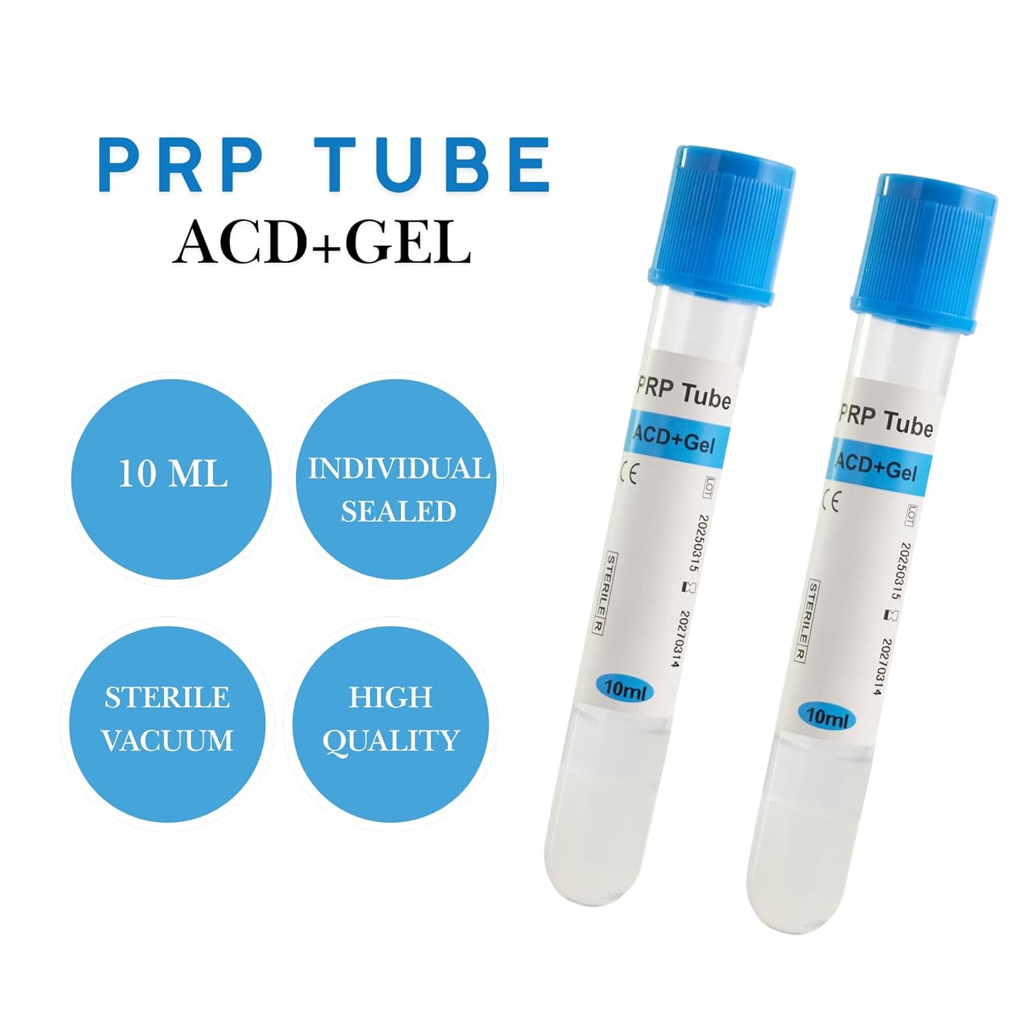 10pcs 10ml PRP Separation Tube with Anticoagulant and Gel – Sterile, Clear Laboratory Tube for Efficient Component Separation – ACD+Gel Type