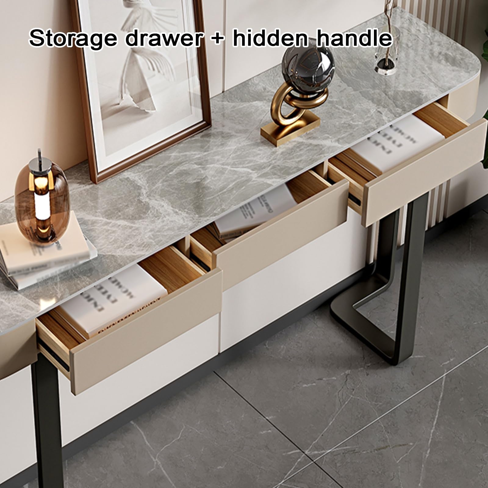 Tavolo da ingresso con cassetti in legno massello, lastra di roccia in stile italiano, armadio da ingresso in acciaio inox per corridoio, camera da letto, soggiorno