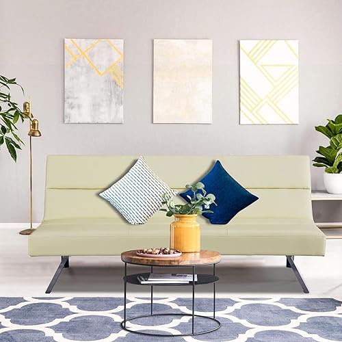 Naomi Home Sofá futón de piel sintética, moderno sofá cama plegable convertible con patas cromadas, mini sofá reclinable, futón de cuero pequeño disponible en Yaxa Peru