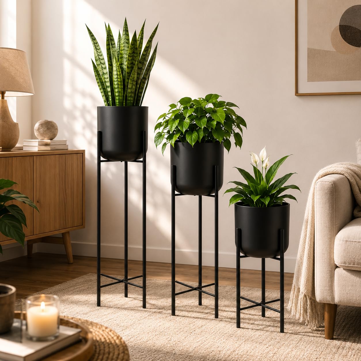 Metal Flower Planters - Set of 3 (Gold) -12