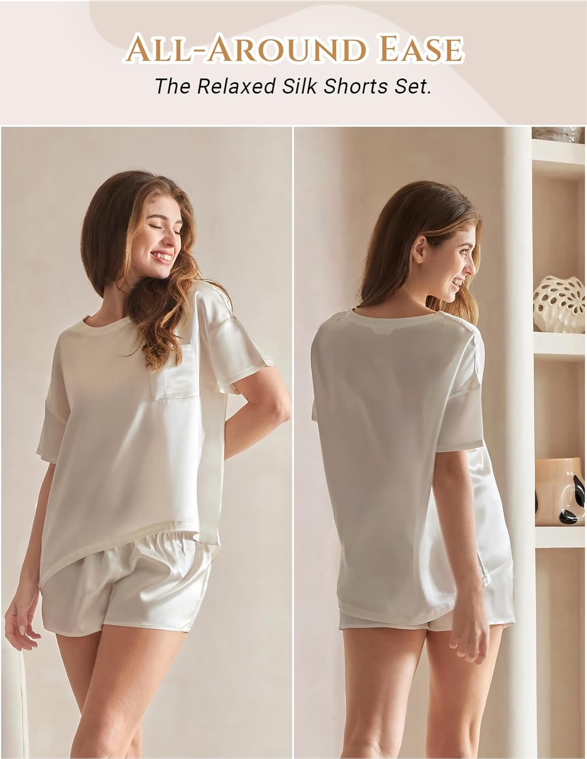 THXSILK 100% Mulberry Silk Women's Pajamas Set, Women's Lingerie Sleep Lounge, 2 Piece Womens Pajama Shorts Silk Pjs - Image 4