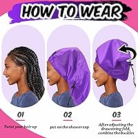 Vista 7 de SATINIOR Gorro de ducha trenzado grande Jumbo para ajustable y plegable con lazo de secado, extra grande, de plástico, trenzas largas y rizadas