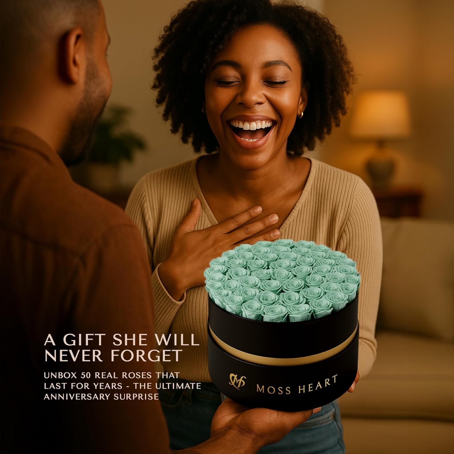 50 Preserved Roses in Designer Round Box, Real Forever Roses, Long-Lasting 1+ Year, No Watering, Luxury Home Décor Arrangement, Valentine’s Day Gift for Wife or Girlfriend - Image 4