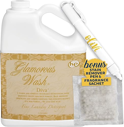 Tyler DIVA Glamorous Wash - Detergente para ropa  1 galón  con bolígrafo quitamanchas Olivi  Bolsa perfumada fresca  Detergente para ropa para lavar