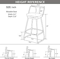Vista 2 de Yongqiang Taburetes de bar giratorios de 24 pulgadas con respaldo, juego de 2 sillas de bar de metal con asiento de madera, taburetes de bar