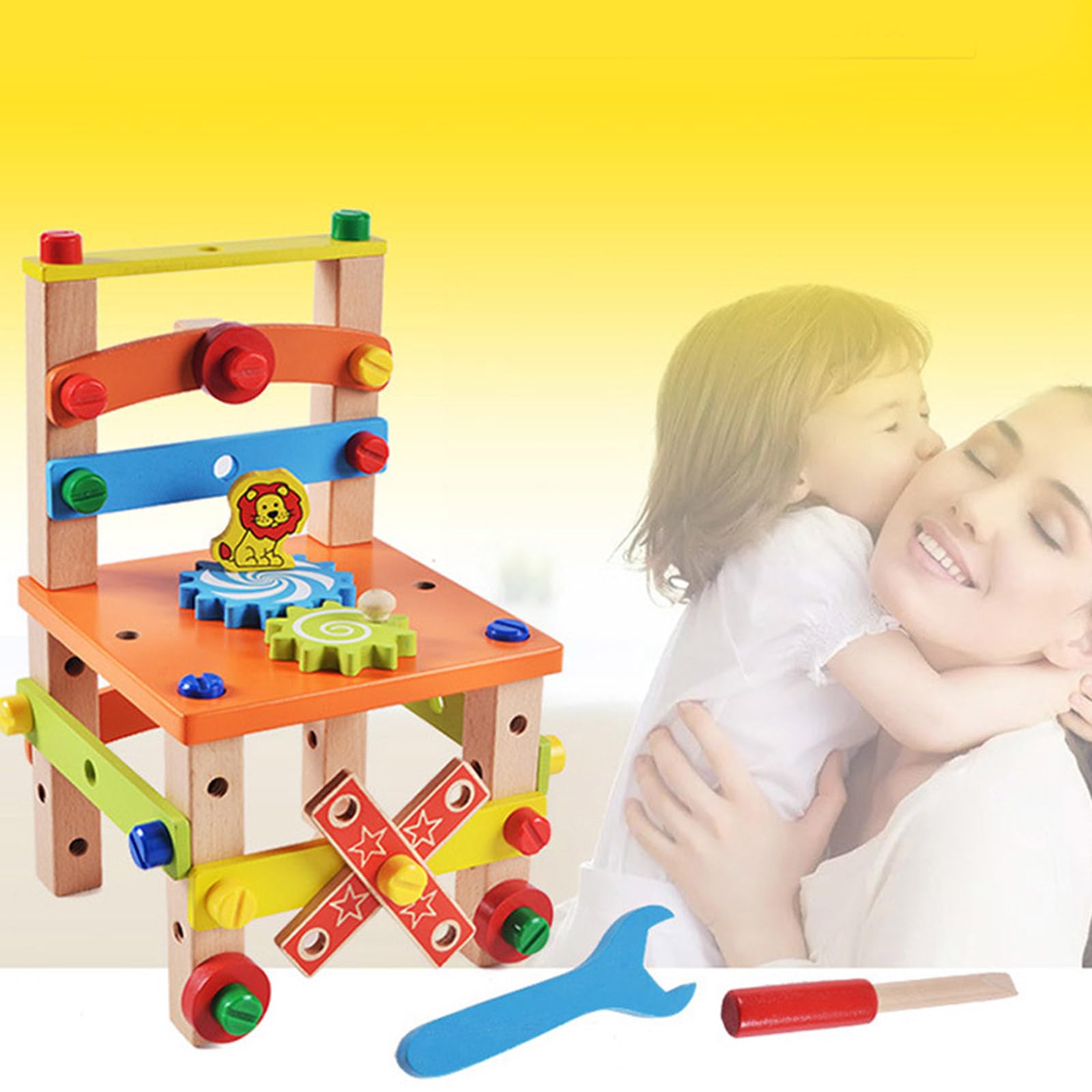 Puzzle 3D, sedia in legno, modellismo, sviluppo delle abilità motorie fini, giocattolo educativo per bambini piccoli, gambo con trapano