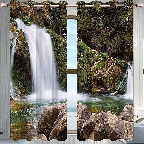 Cortinas decorativas de cascada para Sala Elegantes Modernas, 2 paneles de revestimientos de ventana verdes y marrones, peso pesado de 85 x 108 Cortinas decorativas de cascada para Sala Elegantes Modernas, 2 paneles de revestimientos de ventana verdes y marrones, peso pesado de 85 x 108