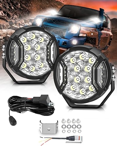 Miniatura 8 de Cápsulas de luz LED de 5 pulgadas, luz redonda todoterreno con DRL ámbar, haz de inundación ámbar de amplio alcance de 270, luces de conducción LED