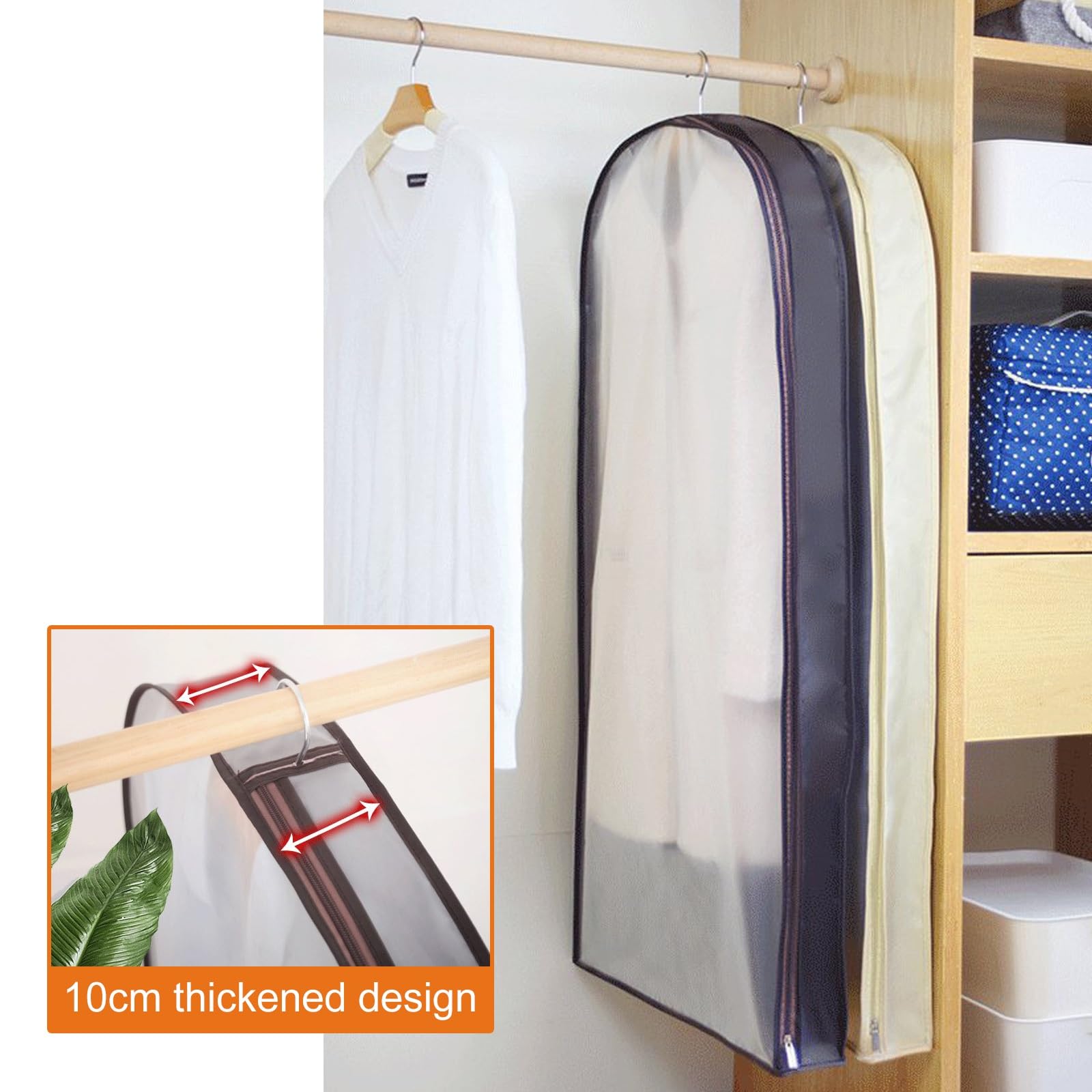 Fundas Ropa Vestidos, Bolsa Trajes Transparente for Camisas/Disfraces, 5 Pcs Cubiertas Ropa Anti-Polvo y Impermeable con Cremalleras(Blue,150cm/59in)