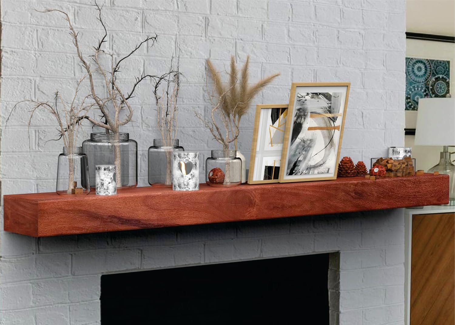 Qwoods Floating Mantel Shelf 48 inch Wood Mantle Mount