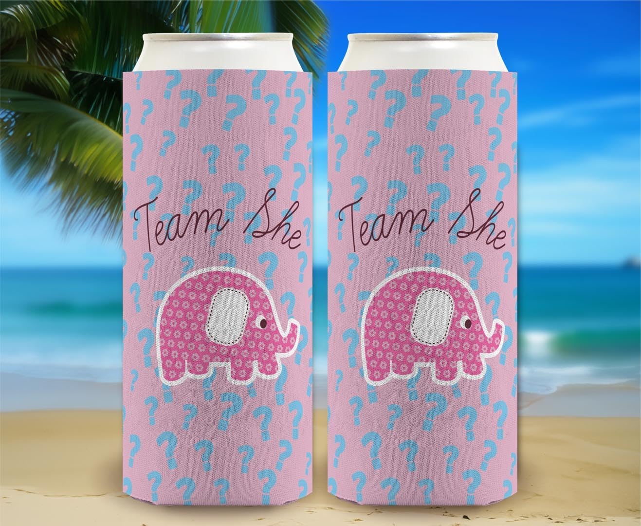 Girl Baby Shower Decor Team She Pink Elephant 12-Pack Ultra Slim Can Thermocoolers