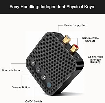 AptX HD Bluetooth Audio Receiver for Home Stereo, Hi-Fi Wireless Adapter for Older AV Receivers & Amps, Bluetooth 5.3 Hub with RCA/3.5mm AUX Output