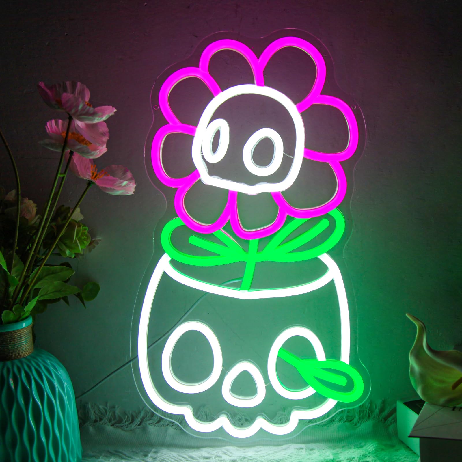 Letrero de neón de calavera para decoración de pared, letrero LED de Halloween, regulable, lindo letrero de neón para dormitorio de niños y niñas, sala de juegos, sala de estar, cueva de hombre