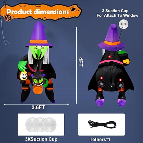 Miniatura 2 de Mukum Inflables de Halloween de 4 pies con luz de calabaza y gato negro LED integrado para Halloween, decoraciones inflables para fiestas,