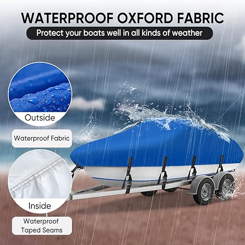 Miniatura 22 de NEVERLAND Funda impermeable para lancha remolcada, resistente al agua, lona de poliéster de grado marino, se adapta a forma de V, casco en V y Negro