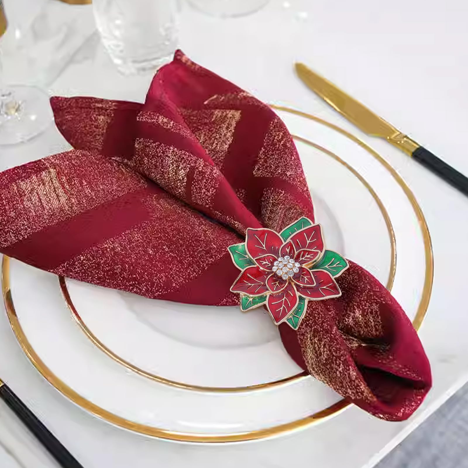 Lot de 12 ronds de serviette de Noël, ronds de serviette en métal pour fête de mariage, anniversaire, décoration de table, salle à manger