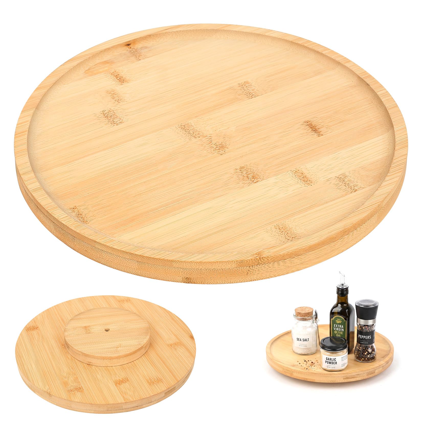 Wooden Lazy Susan Turntable for Dining Table, 29.5cm Lazy Susan Serving Platter Plate, 360° Round Manual Rotating Food Turntable Serving Tray for Countertop Cheese Desserts Condiment Organizer