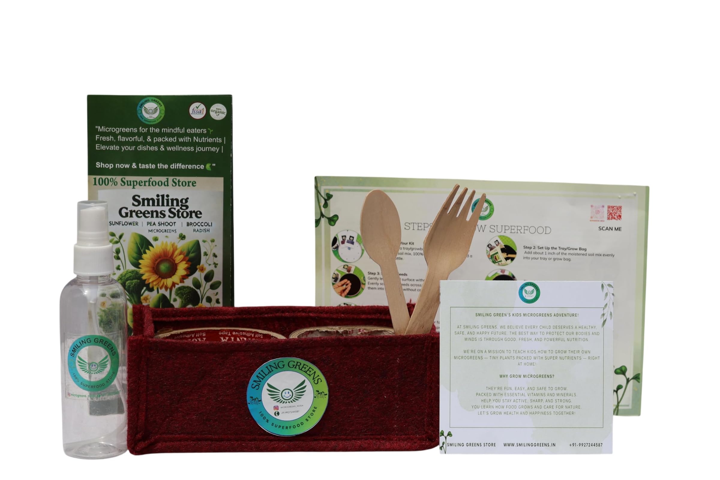 smiling greens slim & fit microgreens growing kit for home gardening | indoor seed starter set with growing trays cocopeat seeds spray bottle | fresh healthy microgreens kit (mini pack)