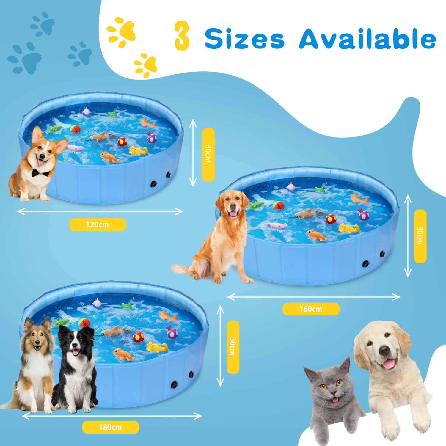 Nobleza Hundepool mit Sprinkler, Planschbecken für Große & Kleine Hunde, 2 in 1 Faltbarer und Tragbarer PVC Schwimmbecken für Hunde, rutschfeste Hundebadewanne für Den Somme, 120 * 30cm