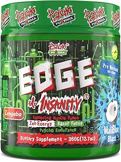 Psycho Pharma New Perfect Powders with Zengaba Energy Feel Good Focus Edge of Insanity - Most Intense Workout Powder for Focus, Strength & Energy (MaliBlue Blast)