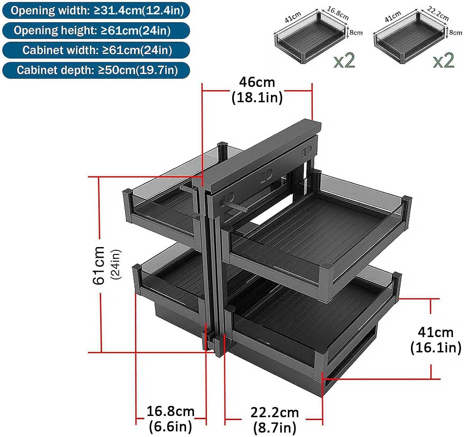 Pull-Out Blind Corner Cabinet Organizer with 4 Baskets, Extendable Storage Rack Shelf for Kitchen Cupboards, Space-Saving Pull-Out Shelving Unit for Home Storage
