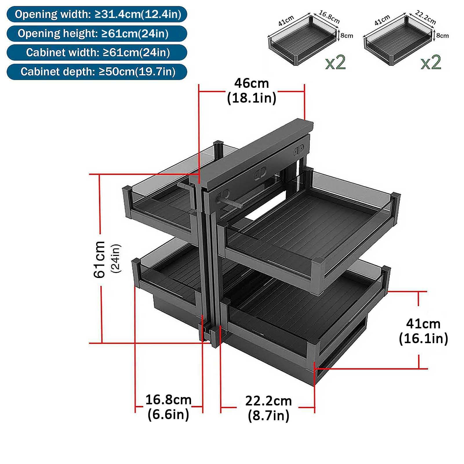 Scaffale angolare estraibile per armadio da cucina, con 4 cestelli sinistro e destro, armadi da 61-64 cm, cassetti scorrevoli in metallo