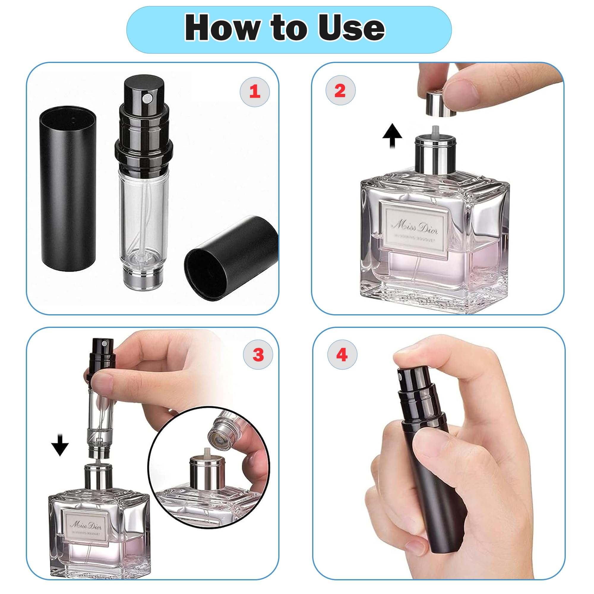 Mini flacone spray per profumo ricaricabile flacone in vetro da 5 ml confezione da 2 Black | Leroy Merlin