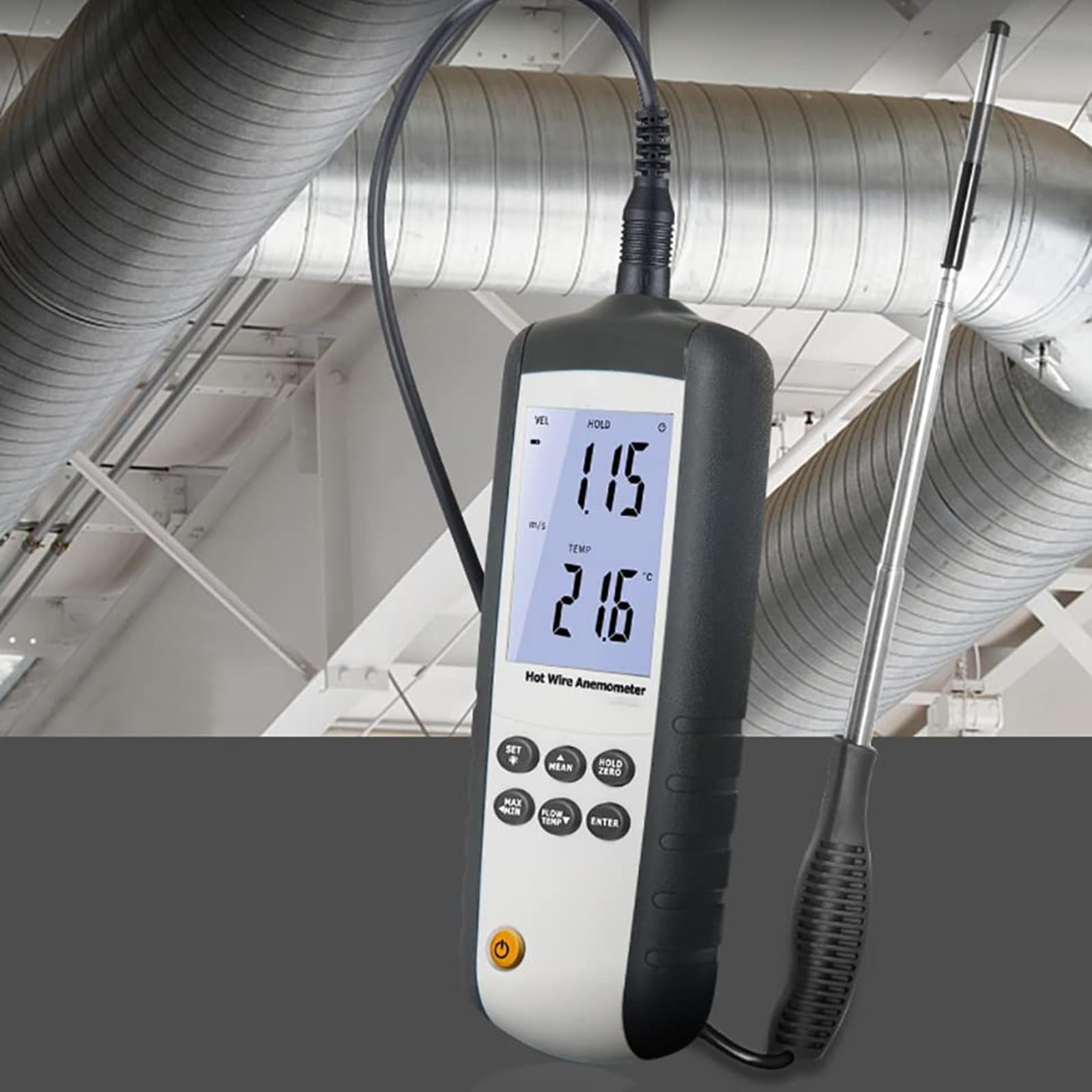 COYEUX Anemómetro de Alambre Caliente, Velocidad del Viento 0,1~25,0 m/s, Pantalla LCD con retroiluminación, para Pruebas ambientales, transportadores de Aire, Campanas de Flujo