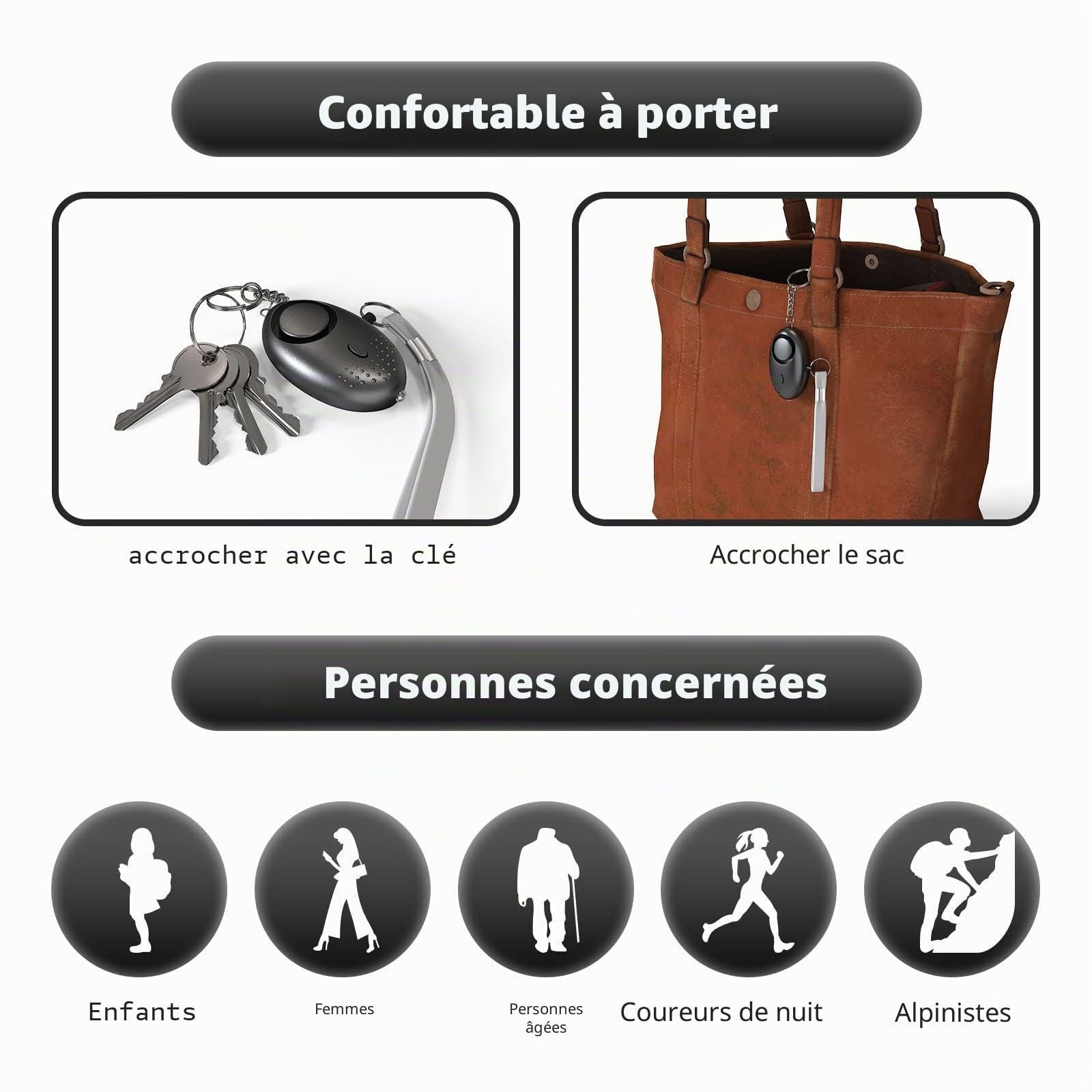 Alarme Personnelle, Anti Agression Porte-Clés - 150dB Alarme de Poche de Sécurité d'urgence avec Lumière LED - Avertisseur de Prévention pour Les Femmes et Enfants (3pcs)