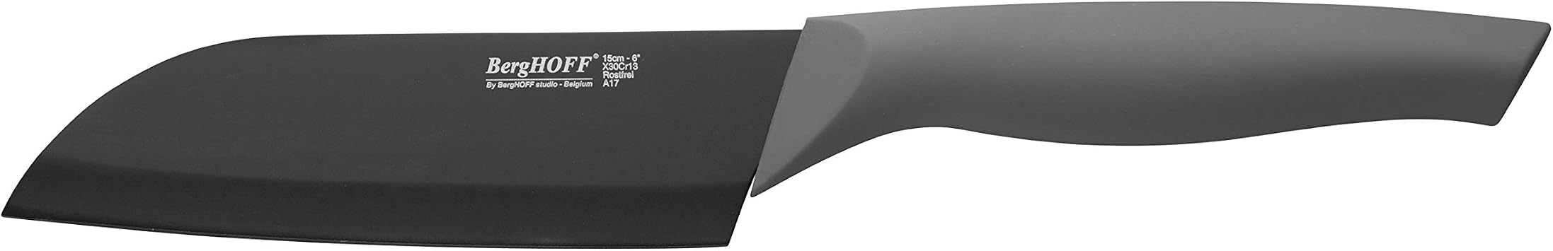 Berghoff Essentials Non-stick Santoku Knife 6", Multifunctional, Ergonomically Designed Soft-grip Handle, Grey