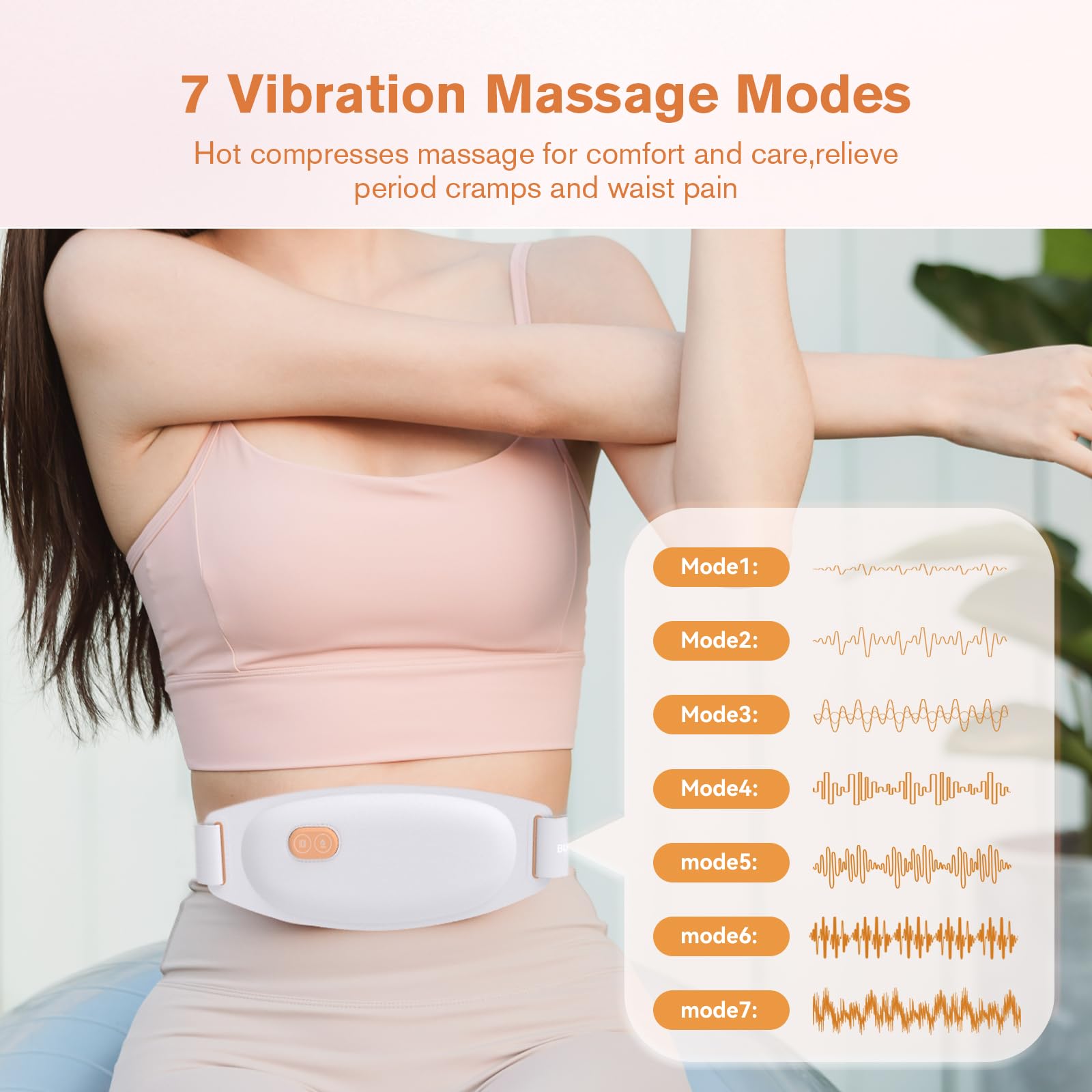 Wärmegürtel Periode, Elektrischer Heizgürtel mit 5 Heizstufen & 7 Massage-Modi Tragbares USB Heizkissen Menstruations Wärmegürtel für Periodenkrämpfe und Linderung von Kr