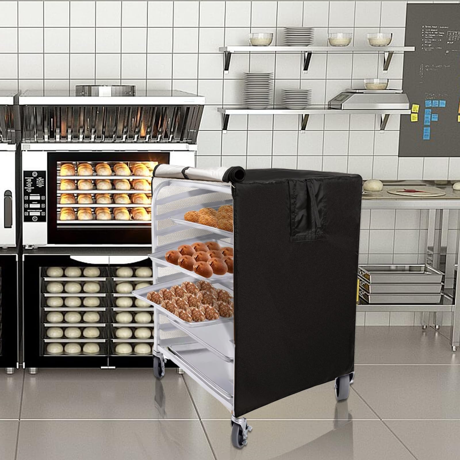 Brotregal-Abdeckung,Pfannenständerabdeckung mit Reißverschluss,Wasser- und Staubdichte Brötchenständerabdeckung,Bäckerei-Einzelständerabdeckungen.Geeignet für 20 Etagenbackständer (71CMx58CMx81CM)