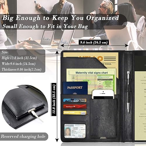 Miniatura 3 de Darolin Carpeta de portafolio de negocios con portapapeles de tamaño carta A4, entrevistaconferenciaorganizador de documentos legales, funda